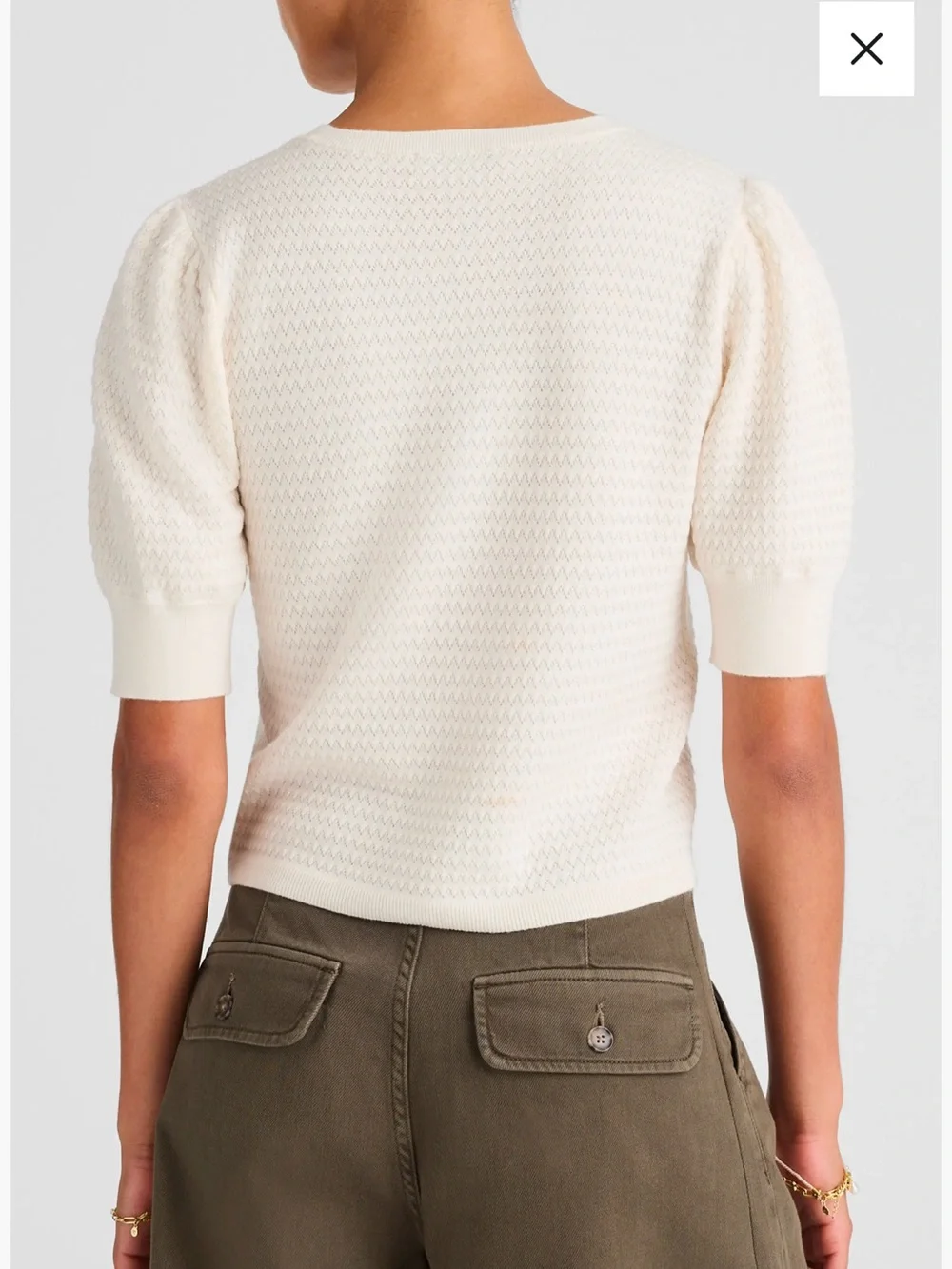 Madewell Small Puff Sleeve Merino Wool & Silk Sweater Ivory Office Work Fall